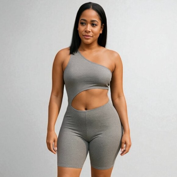 Women Waist Cut Out Short Romper - Picture 1 of 7